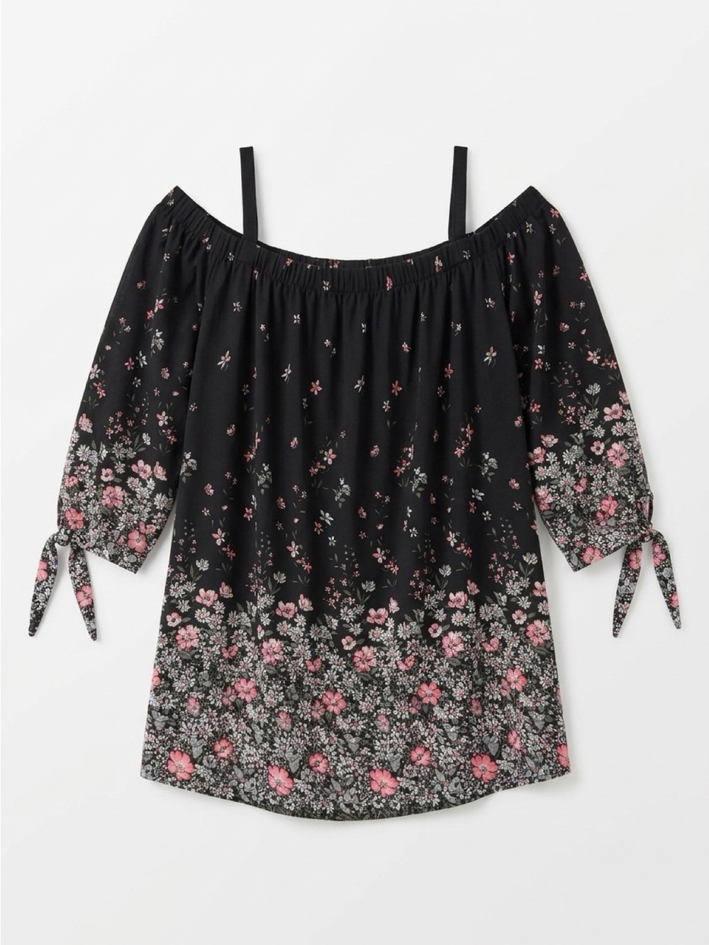 Ricki's Black Floral Off-Shoulder Tie-Sleeve Blouse